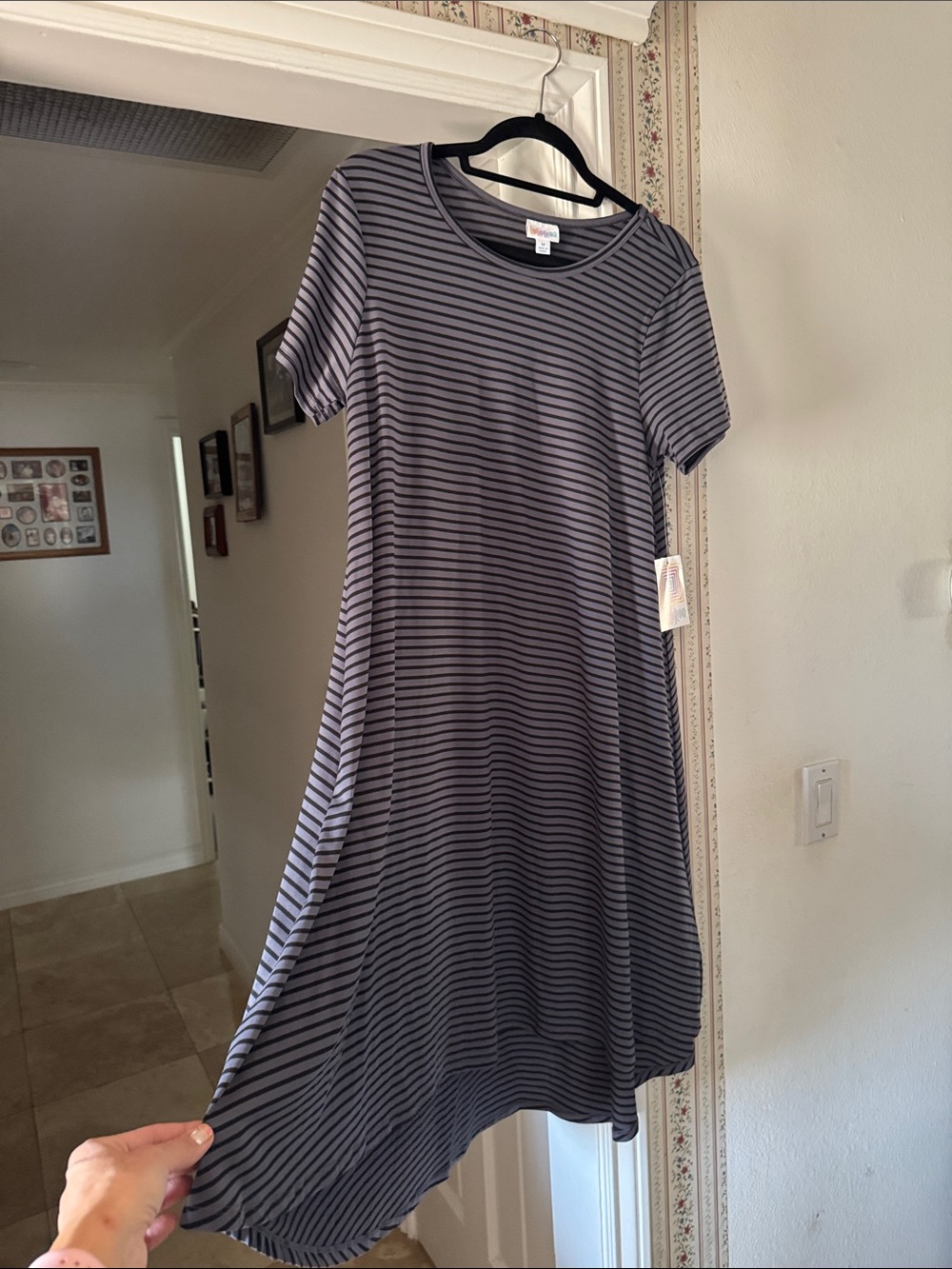 LuLaRoe Carly Gray and Black Striped Midi Dress